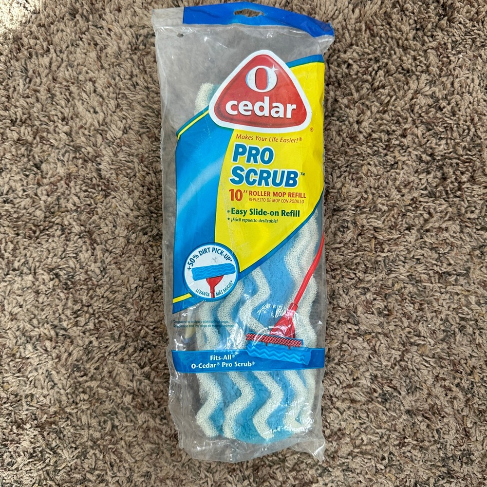 O-Cedar Pro Scrub 10 inch Roller Mop Refill Blue White Easy Slide-On New